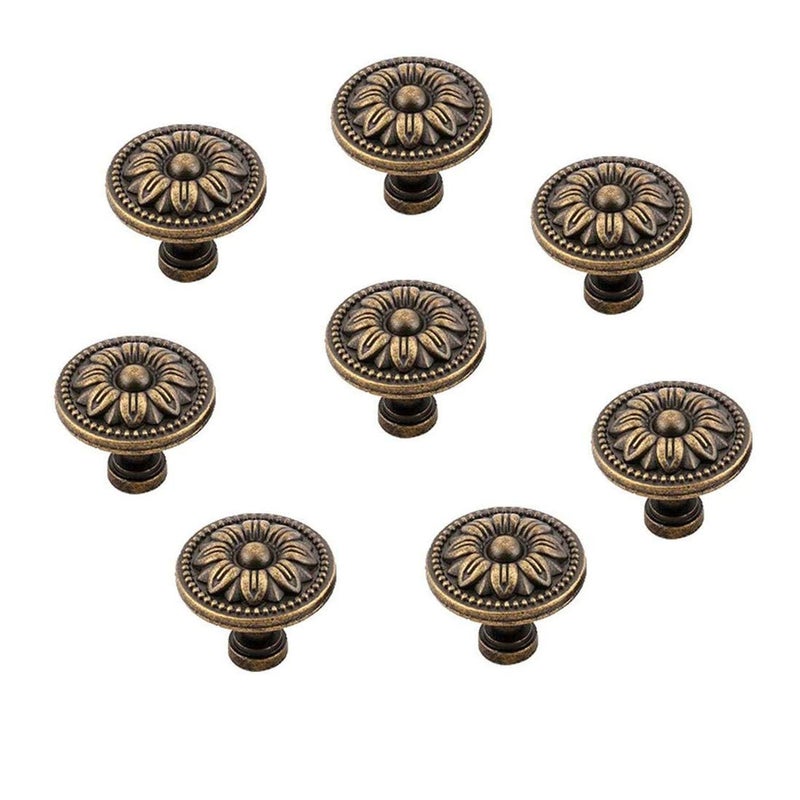bnafes Pull Handle Metal Flower Shape Cabinet Drawer Door Knob Bronze Tone (Pack of 8) - Image 1